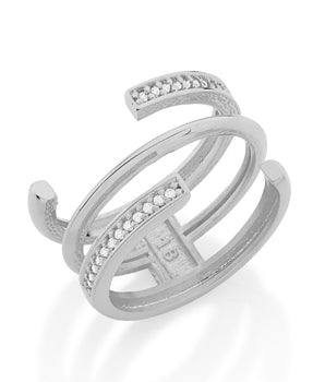 RHODIUM PLATED RING WITH ZIRCONIA