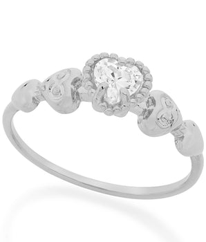 RHODIUM PLATED RING WITH ZIRCONIA
