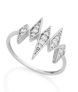RHODIUM PLATED RING WITH ZIRCONIA
