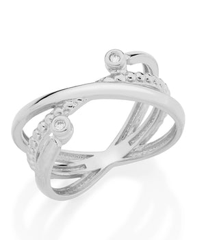 RHODIUM PLATED RING WITH ZIRCONIA