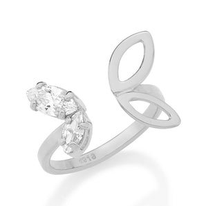 RHODIUM PLATED RING WITH ZIRCONIA