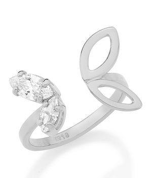 RHODIUM PLATED RING WITH ZIRCONIA