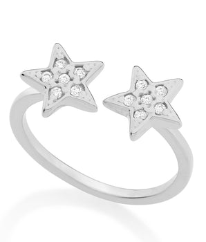 RHODIUM PLATED RING WITH ZIRCONIA