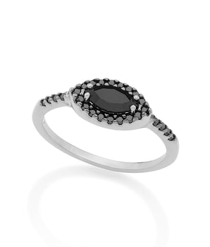 RHODIUM PLATED RING WITH CRYSTAL AND ZIRCONIA
