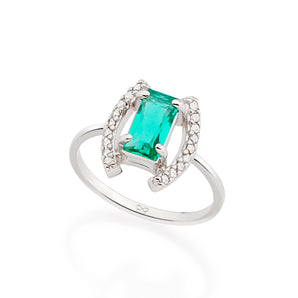 RHODIUM PLATED RING WITH CRYSTAL AND ZIRCONIA