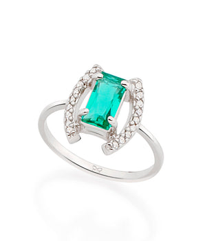 RHODIUM PLATED RING WITH CRYSTAL AND ZIRCONIA