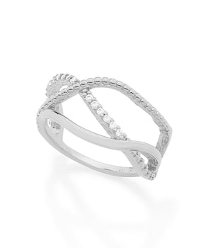 RHODIUM PLATED RING WITH ZIRCONIA