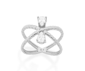 RHODIUM PLATED RING WITH ZIRCONIA
