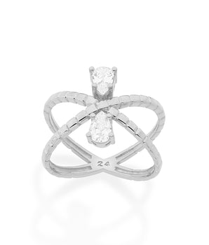 RHODIUM PLATED RING WITH ZIRCONIA