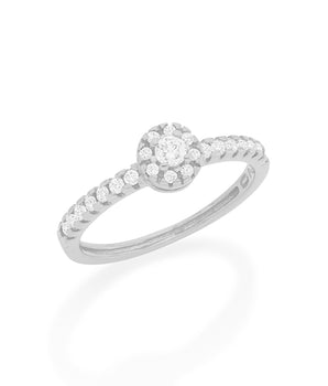 RHODIUM PLATED RING WITH ZIRCONIA