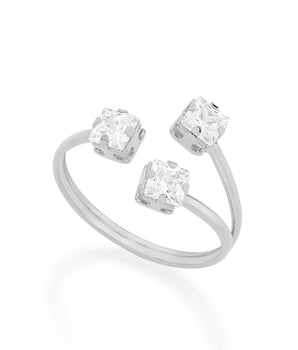 RHODIUM PLATED RING WITH ZIRCONIA