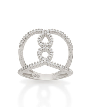 RHODIUM PLATED RING WITH ZIRCONIA
