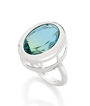 RHODIUM PLATED RING WITH CRYSTAL