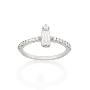 RHODIUM PLATED RING WITH ZIRCONIA