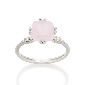 RHODIUM PLATED RING WITH CRYSTAL AND ZIRCONIA
