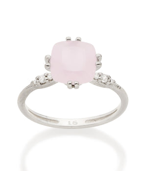 RHODIUM PLATED RING WITH CRYSTAL AND ZIRCONIA