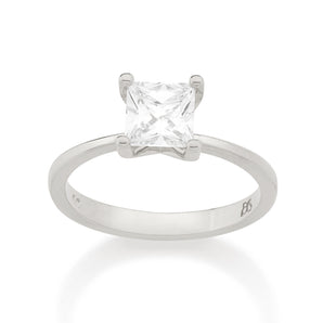 RHODIUM PLATED RING WITH ZIRCONIA
