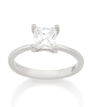 RHODIUM PLATED RING WITH ZIRCONIA