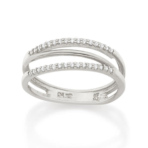 RHODIUM PLATED RING WITH ZIRCONIA