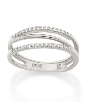 RHODIUM PLATED RING WITH ZIRCONIA