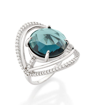 RHODIUM PLATED RING WITH CRYSTAL AND ZIRCONIA