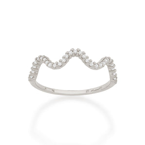 RHODIUM WAVE SKINNY RING IN WHITE