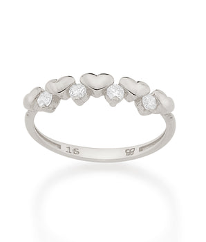 RHODIUM FIVE HEARTS RING