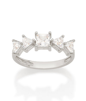 RHODIUM PLATED RING WITH ZIRCONIA