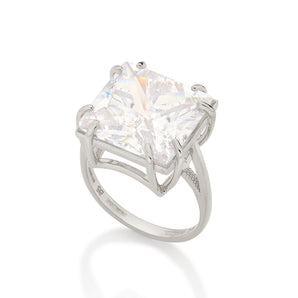 RHODIUM PLATED RING WITH ZIRCONIA