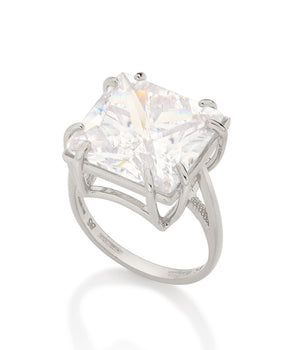 RHODIUM PLATED RING WITH ZIRCONIA