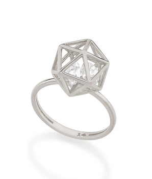 RHODIUM PLATED RING WITH ZIRCONIA