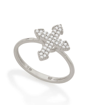 RHODIUM STUDDED CROSS RING
