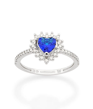 RHODIUM ROYAL HEART RING IN BLUE