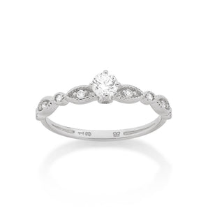RHODIUM TWISTED POINT OF LIGHT SOLITAIRE RING