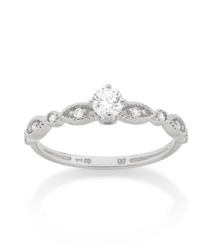 RHODIUM TWISTED POINT OF LIGHT SOLITAIRE RING