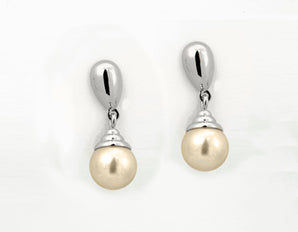 RHODIUM PLATED EARRING WITH PEARL