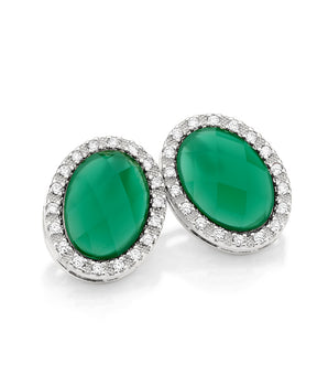 RHODIUM PLATED EARRING WITH ZIRCONIA AND STONE
