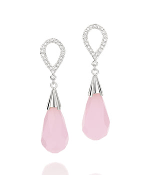 RHODIUM PLATED EARRING WITH ZIRCONIA AND STONE