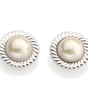 RHODIUM PLATED EARRING WITH PEARL