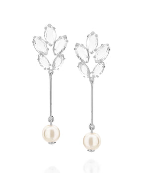 RHODIUM PLATED EARRING WITH CRYSTAL AND ZIRCONIA