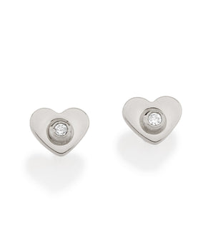 RHODIUM TINY STUDDED HEART STUD EARRINGS