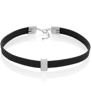 RHODIUM PLATED CHAIN WITH ZIRCONIA