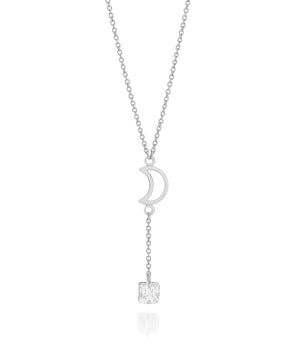 RHODIUM PLATED CHAIN WITH ZIRCONIA
