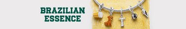 Silver charm bracelet featuring Brazilian cultural charms for the Brazilian Essence collection.