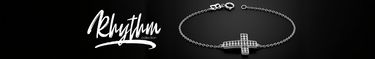 Silver chain bracelet with a black cubic zirconia cross charm for the Rhythm Collection.