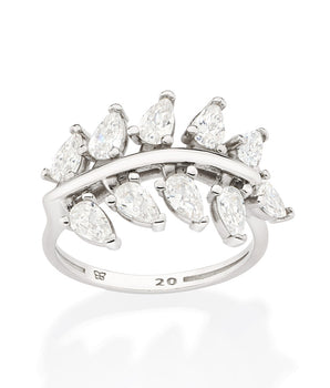 PLATINUM STUDDED LEAF RING
