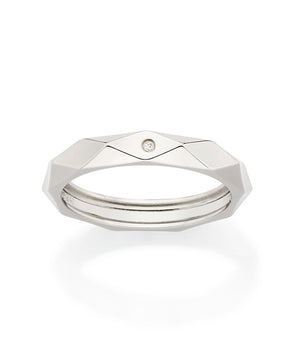 PLATINUM GEOMETRIC WEDDING BAND WITH ZIRCONIA