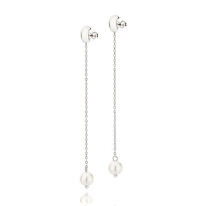 PLATINUM LONG PEARL EARRINGS