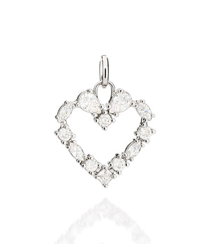 PLATINUM STUDDED HEART PENDANT IN WHITE