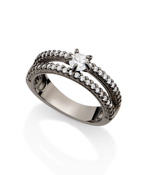 BLACK RHODIUM RING WITH ZIRCONIA